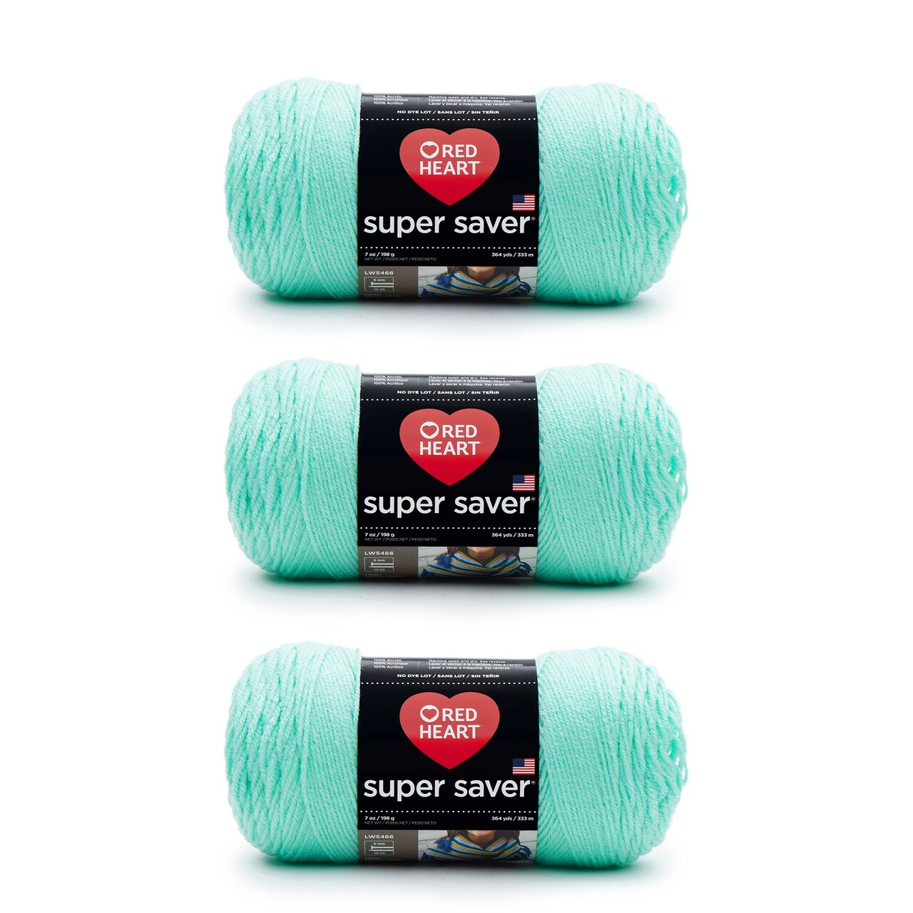Red Heart Super Saver Minty Yarn - 3 Pack of 198g/7oz - Acrylic - 4 Medium (Worsted) - 364 Yards - Knitting/Crochet